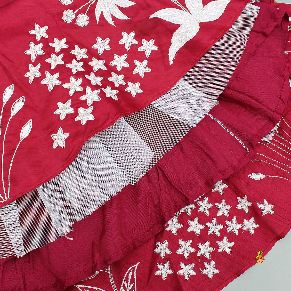 Floral Applique V-Neck Top And Lehenga With Stylish Dupatta - Image 7