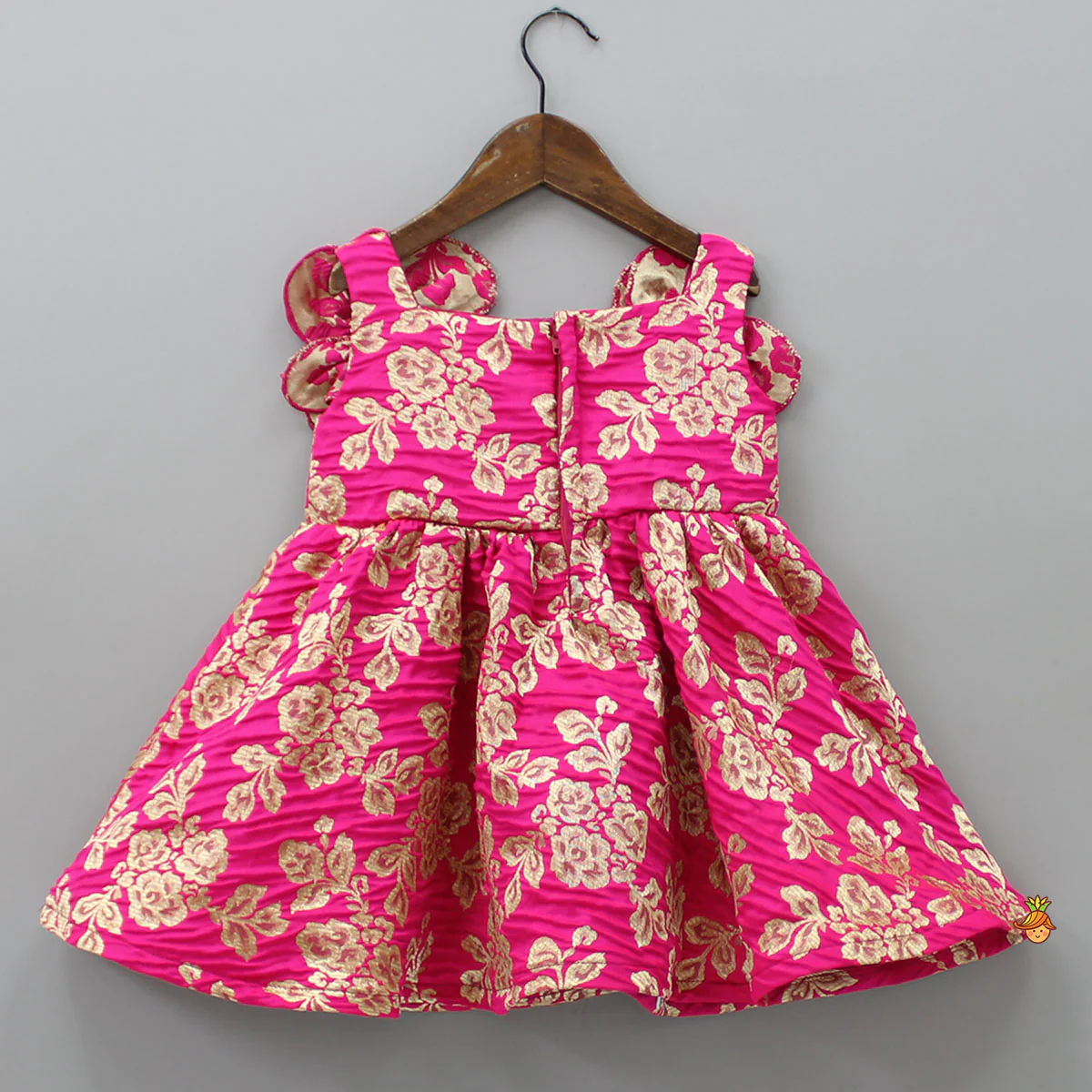 Floral Brocade Embroidered Pink Dress - Image 2