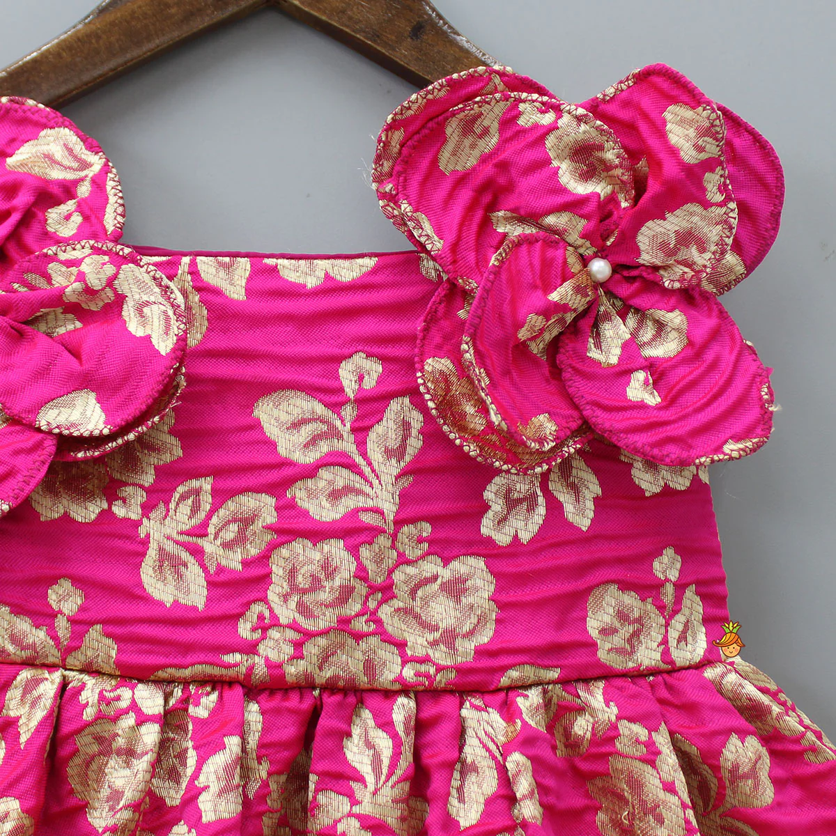 Floral Brocade Embroidered Pink Dress - Image 3