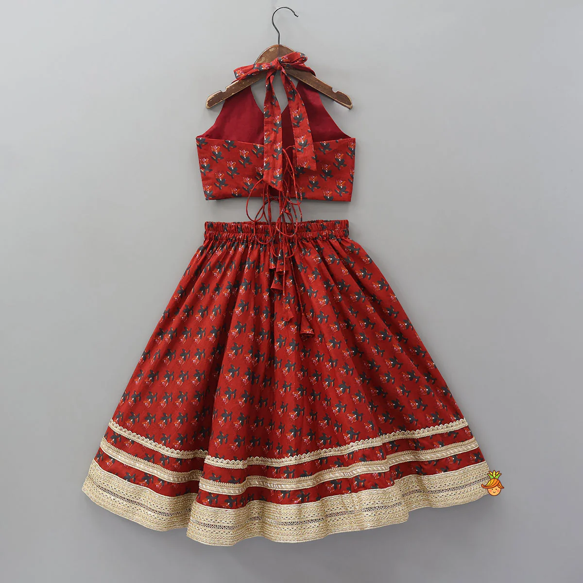 Floral Embellished Halter Neck Top And Lehenga - Image 2