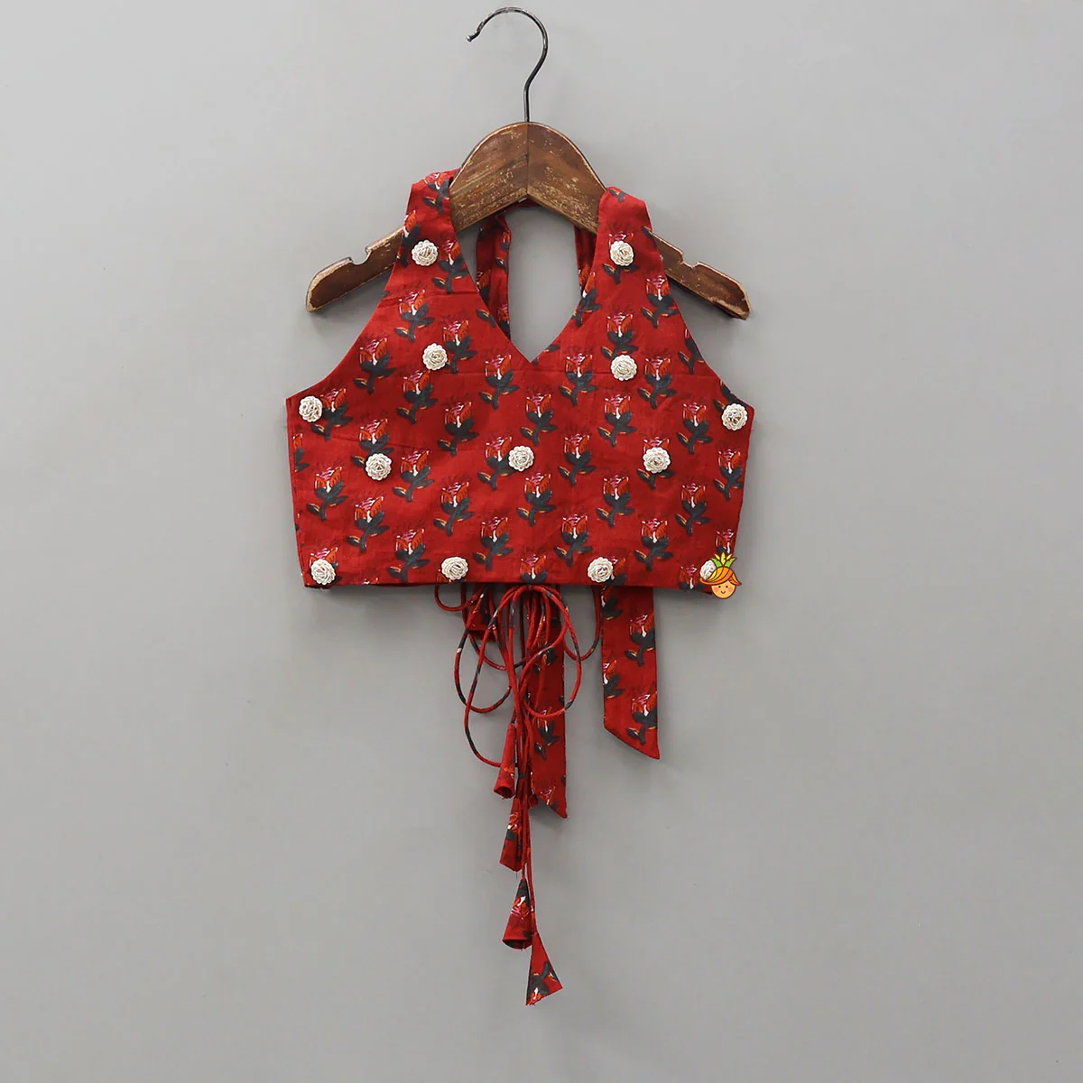 Floral Embellished Halter Neck Top And Lehenga - Image 3
