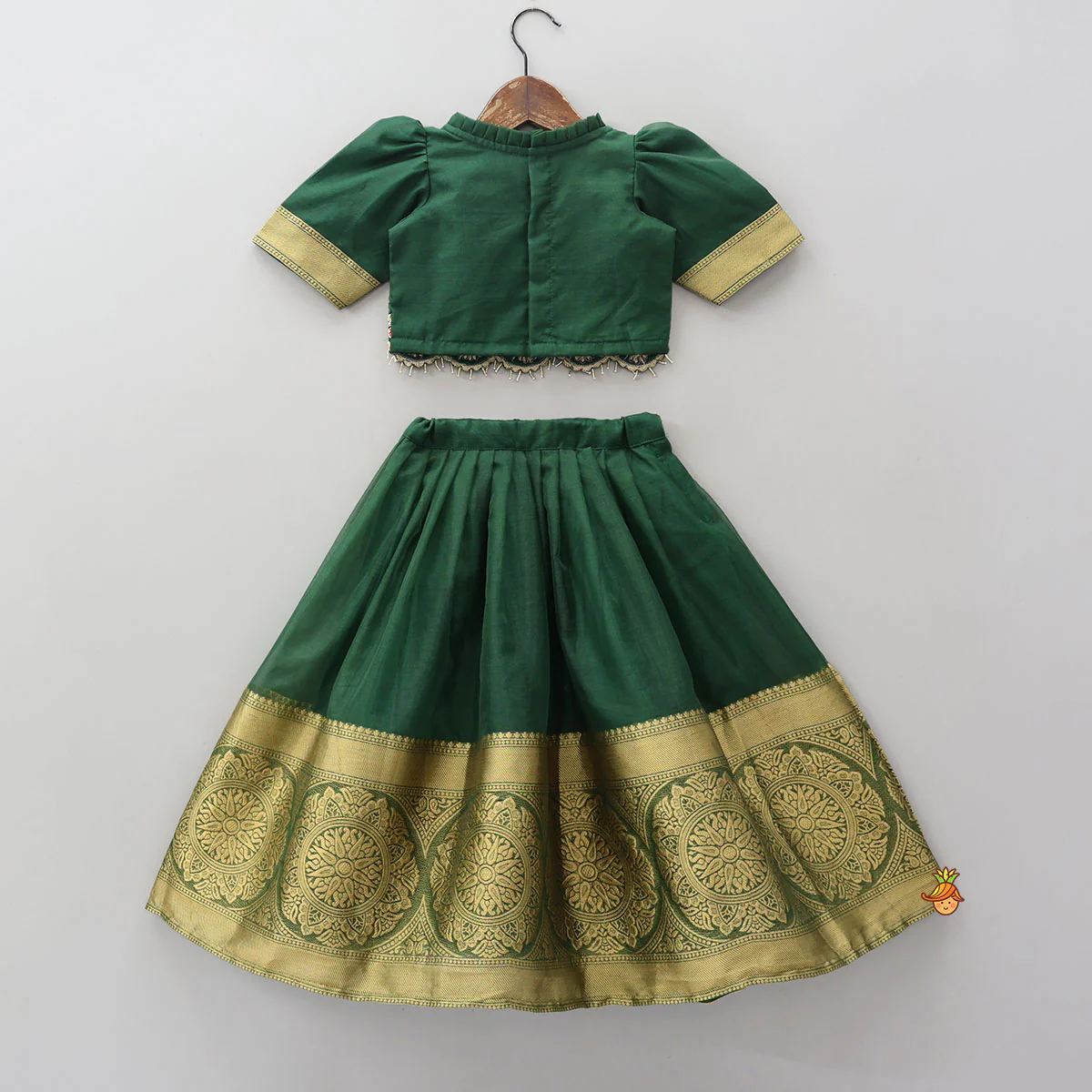 Floral Embroidered Scalloped Hem Top And Pleated Lehenga - Image 2