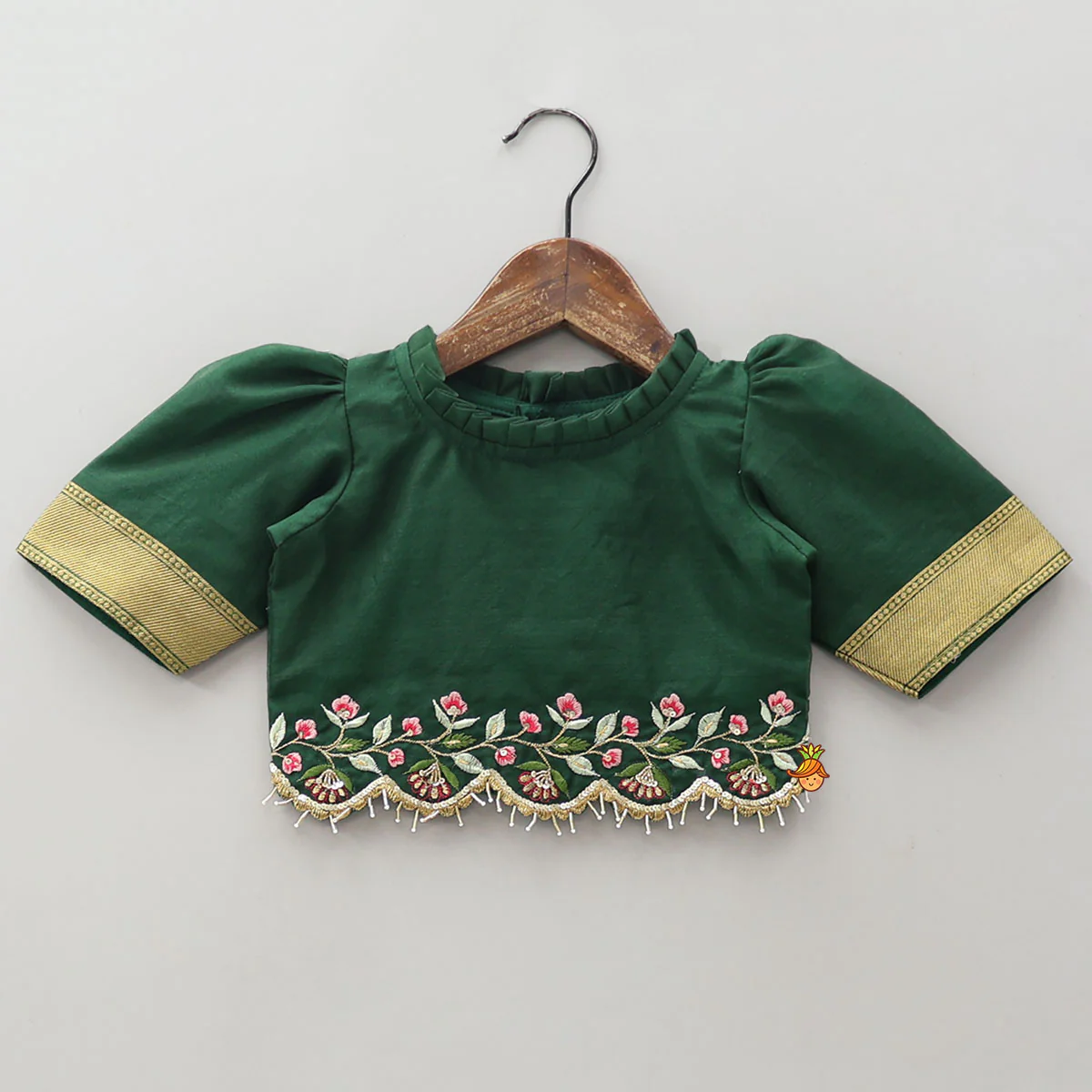 Floral Embroidered Scalloped Hem Top And Pleated Lehenga - Image 3