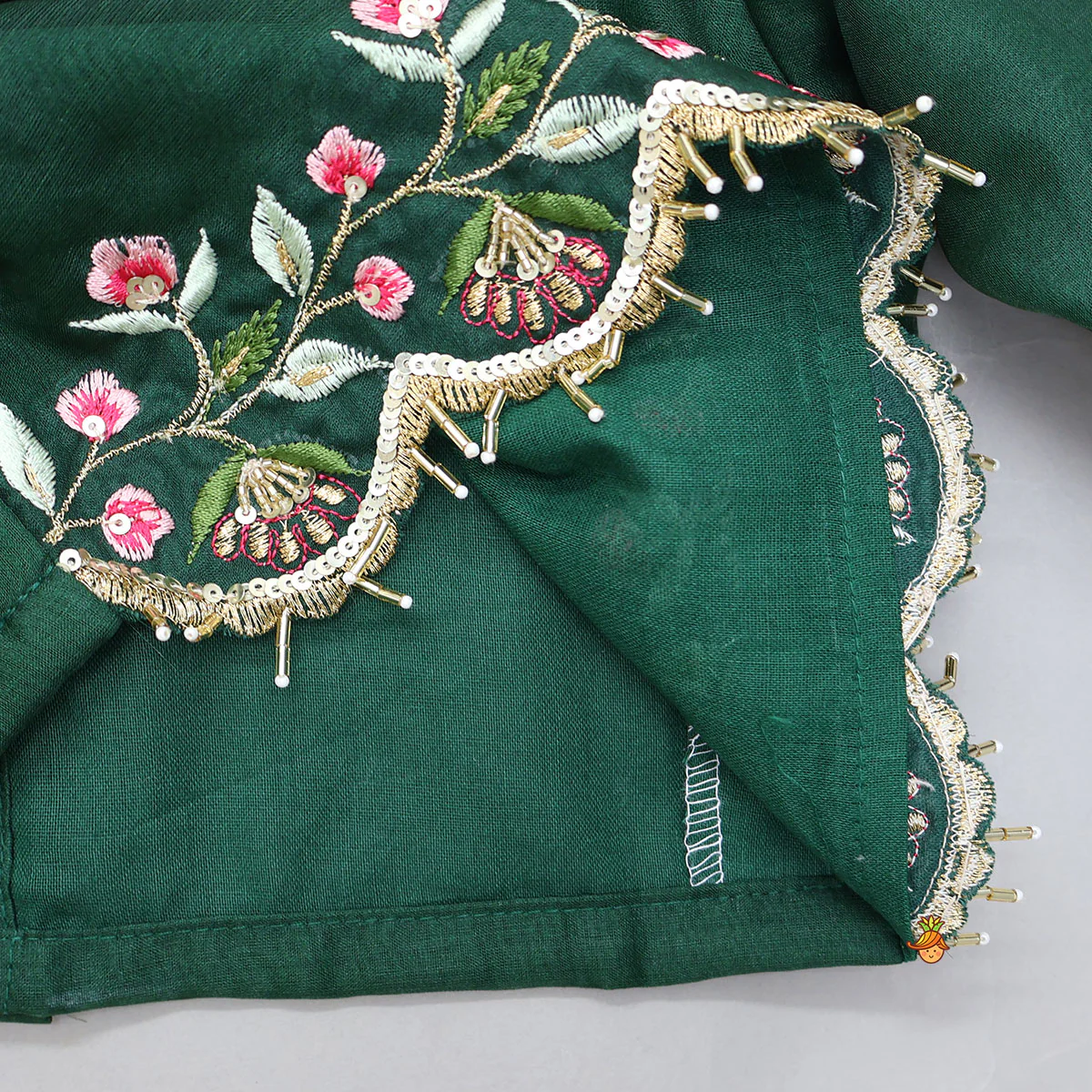 Floral Embroidered Scalloped Hem Top And Pleated Lehenga - Image 5