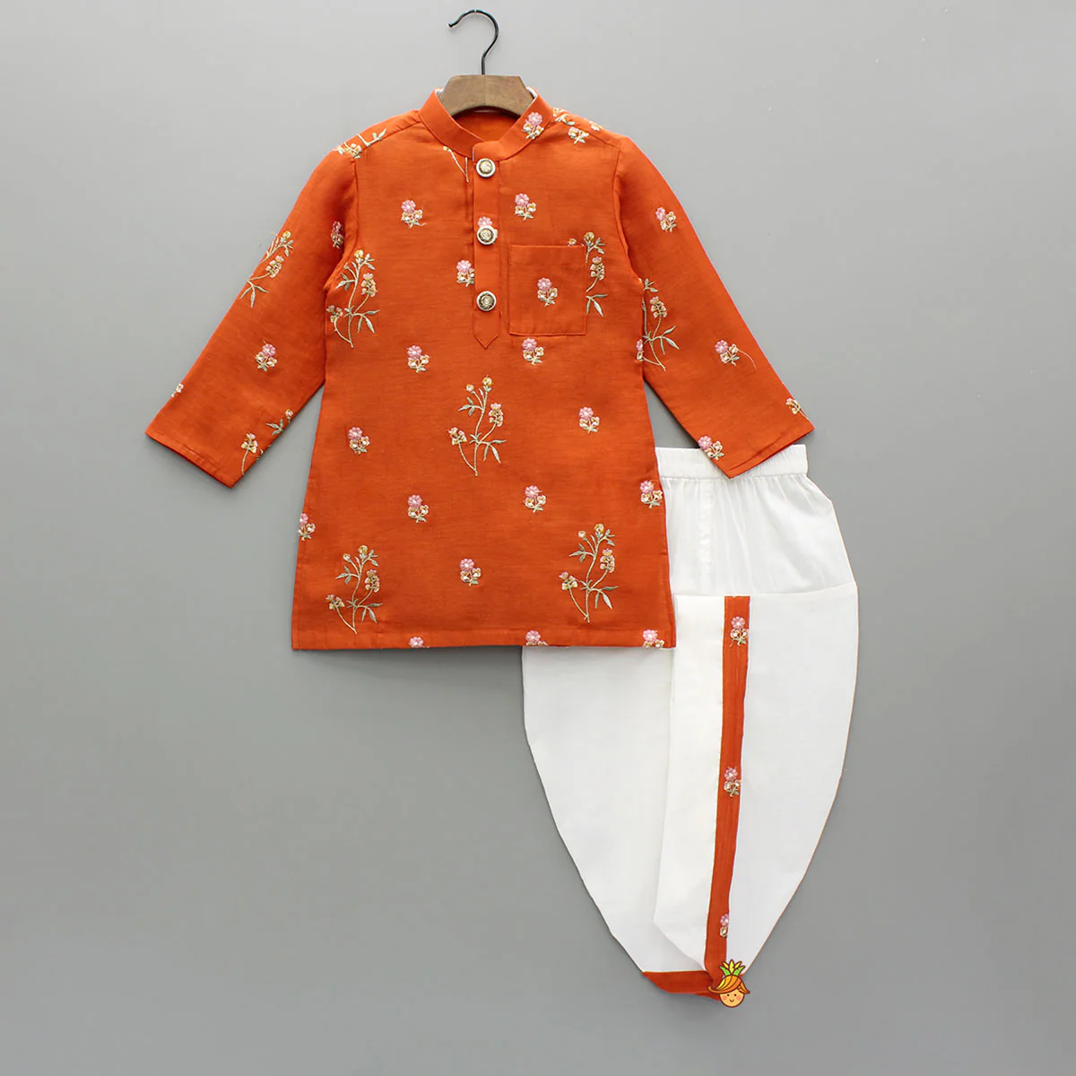 Floral Embroidered Ethnic Kurta And Dhoti