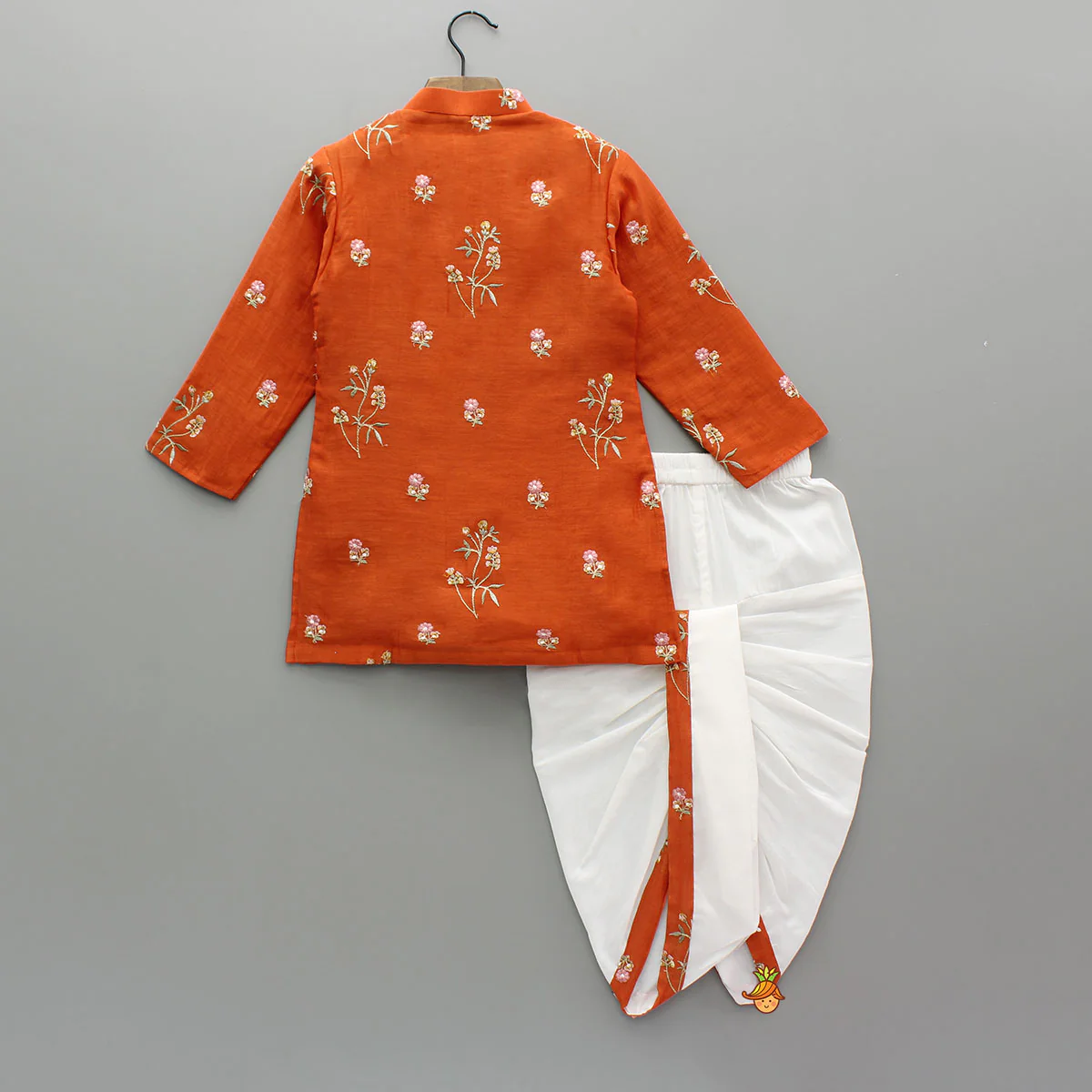 Floral Embroidered Ethnic Kurta And Dhoti - Image 2