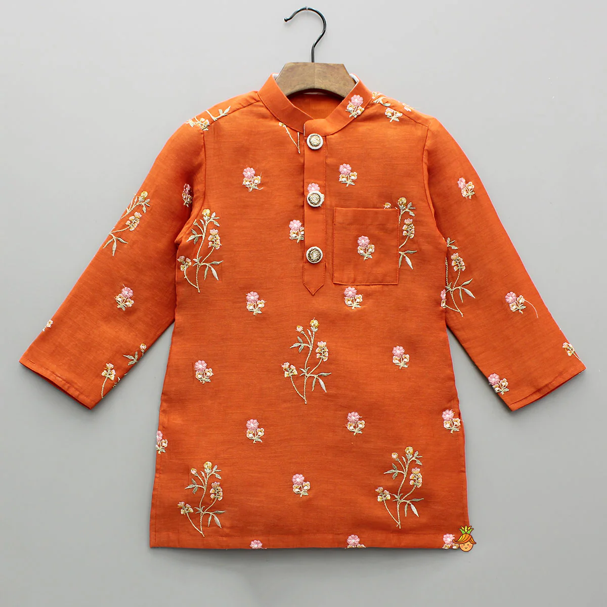 Floral Embroidered Ethnic Kurta And Dhoti - Image 3