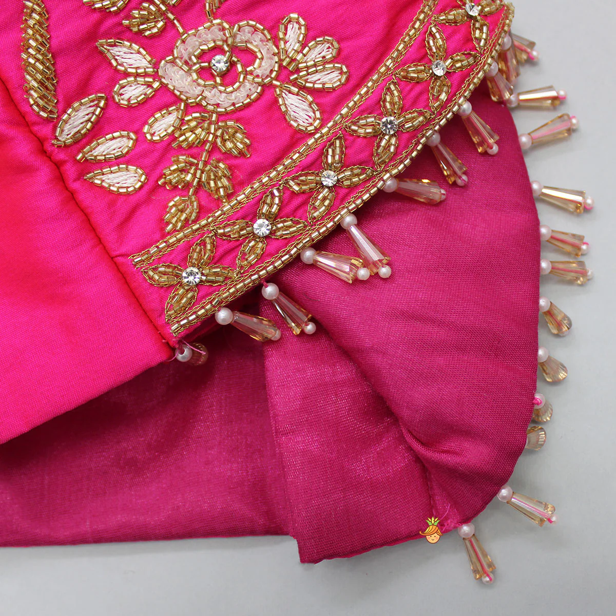 Floral Embroidered Pink Top And Lehenga With Matching Net Dupatta - Image 6