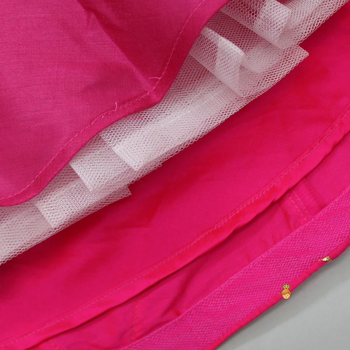 Floral Embroidered Pink Top And Lehenga With Matching Net Dupatta - Image 7