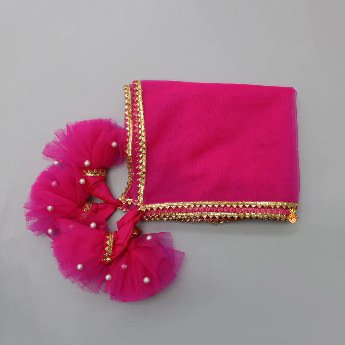 Floral Embroidered Pink Top And Lehenga With Matching Net Dupatta - Image 8
