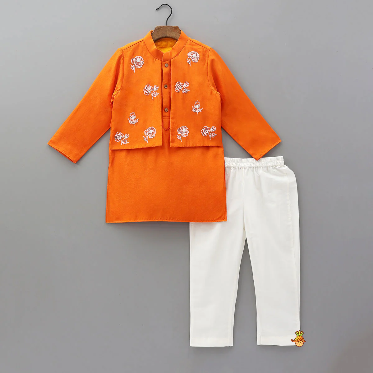 Floral Hand Embroidered Jacket Style Kurta With Pyjama