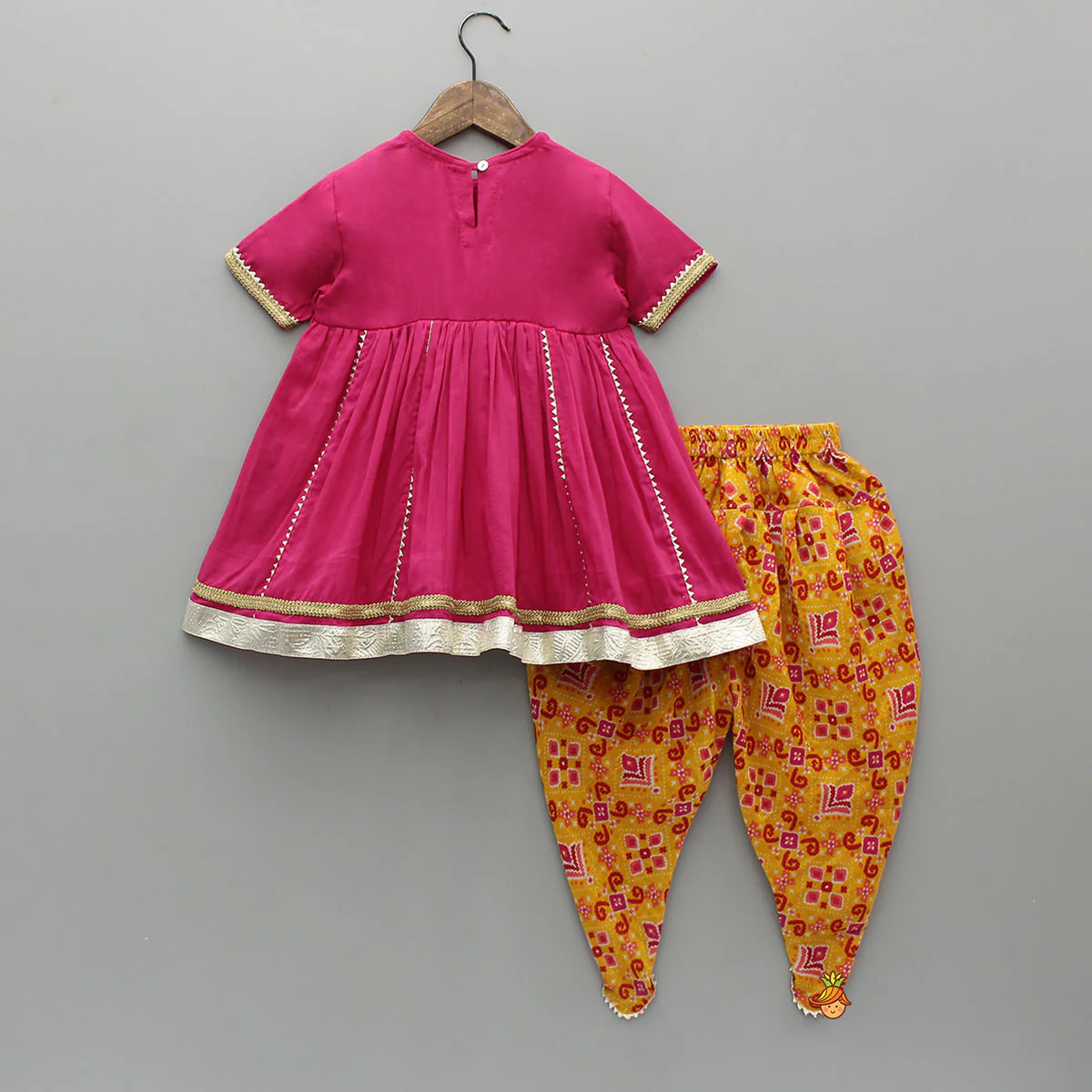 Floral Lace-Work Ethnic Kurti And Printed Dhoti - Image 2