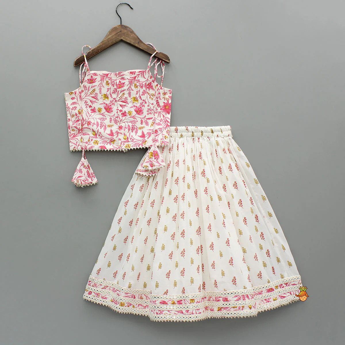 Floral Print Strappy Tie-Up Top With Lehenga - Image 2