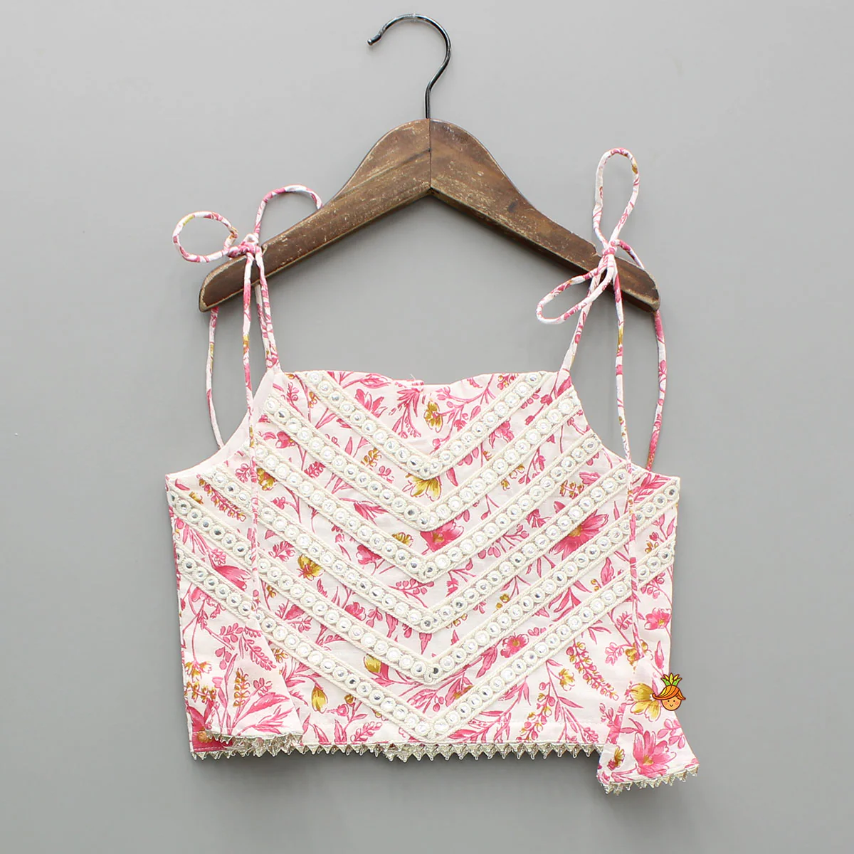 Floral Print Strappy Tie-Up Top With Lehenga - Image 3