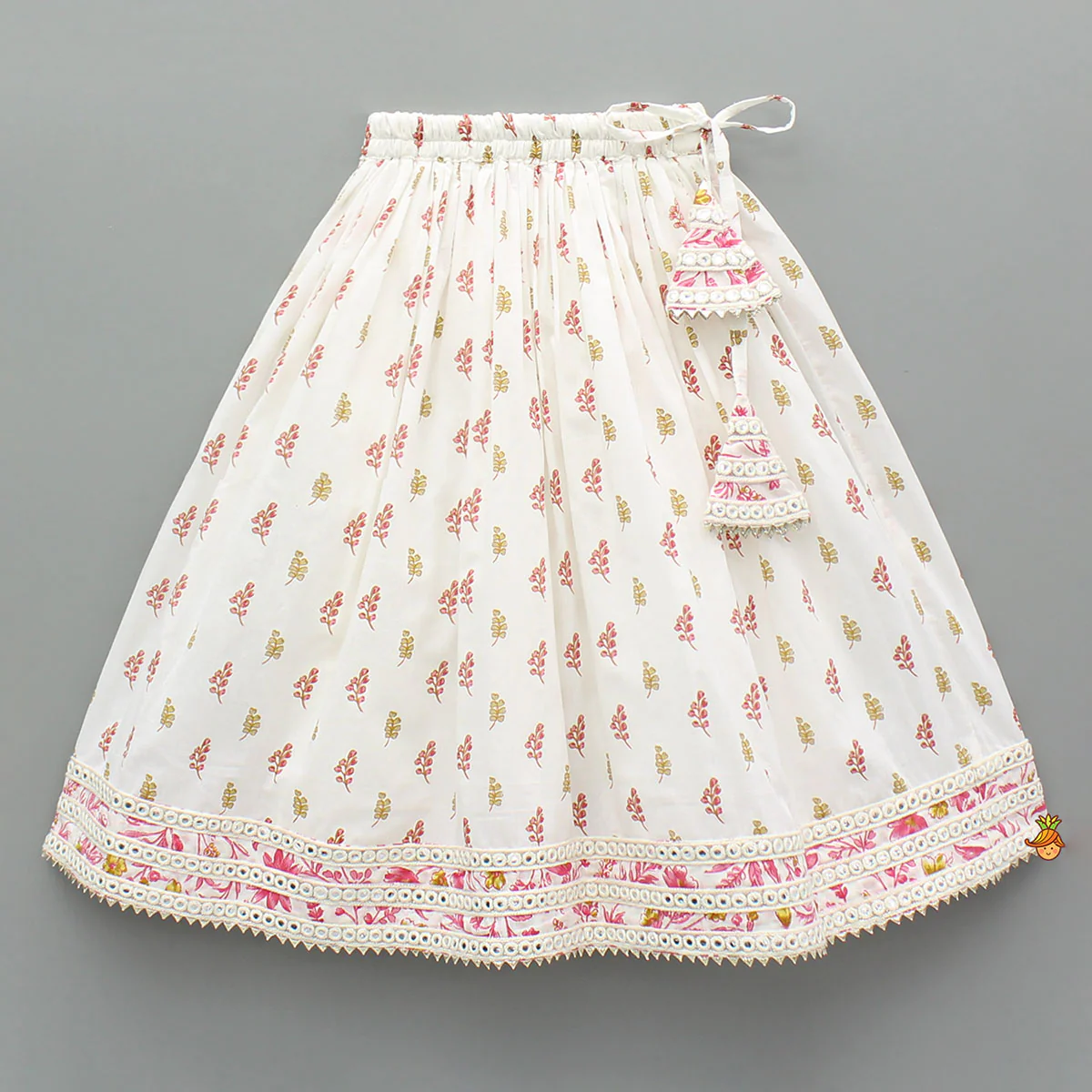 Floral Print Strappy Tie-Up Top With Lehenga - Image 4