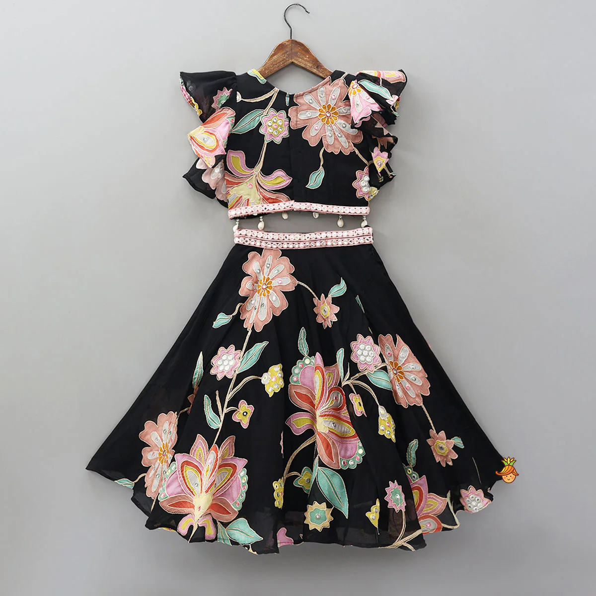 Floral Printed And Embroidered Top With Matching Lehenga And Organza Dupatta - Image 2