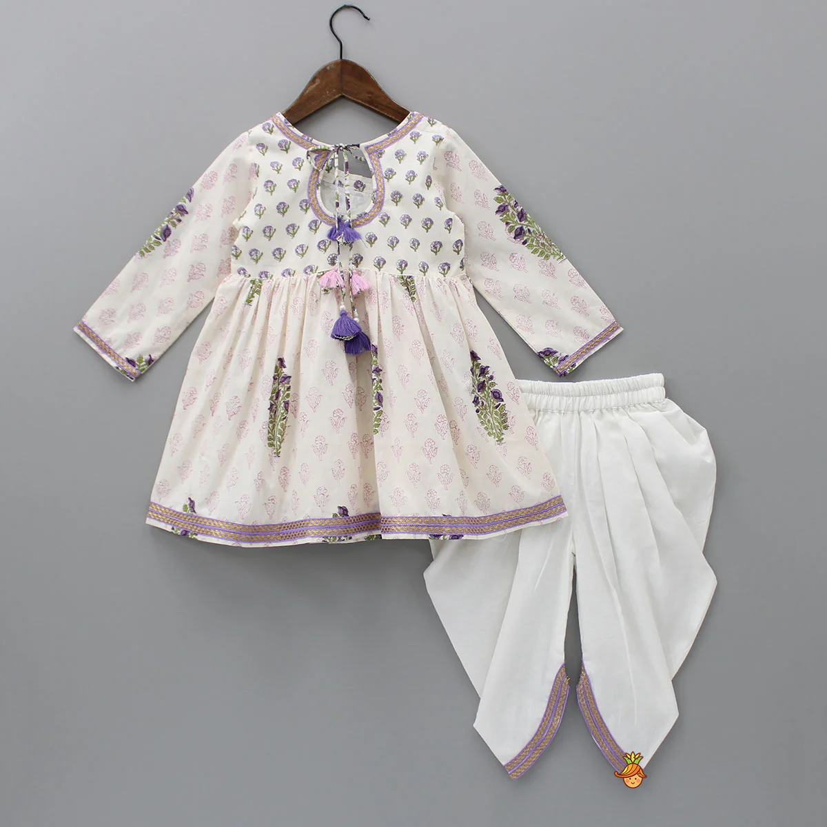 Floral Printed Angarkha Styled Kurti And Dhoti - Image 2