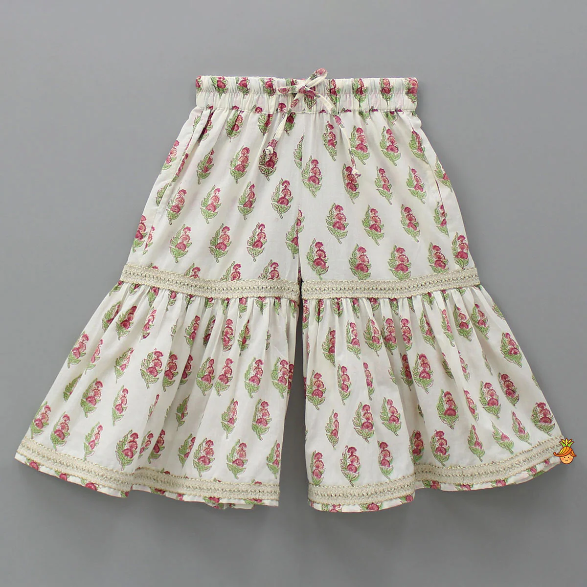 Floral Printed Bead Work Kurti With Sharara And Chevron Printed Dupatta - Image 5