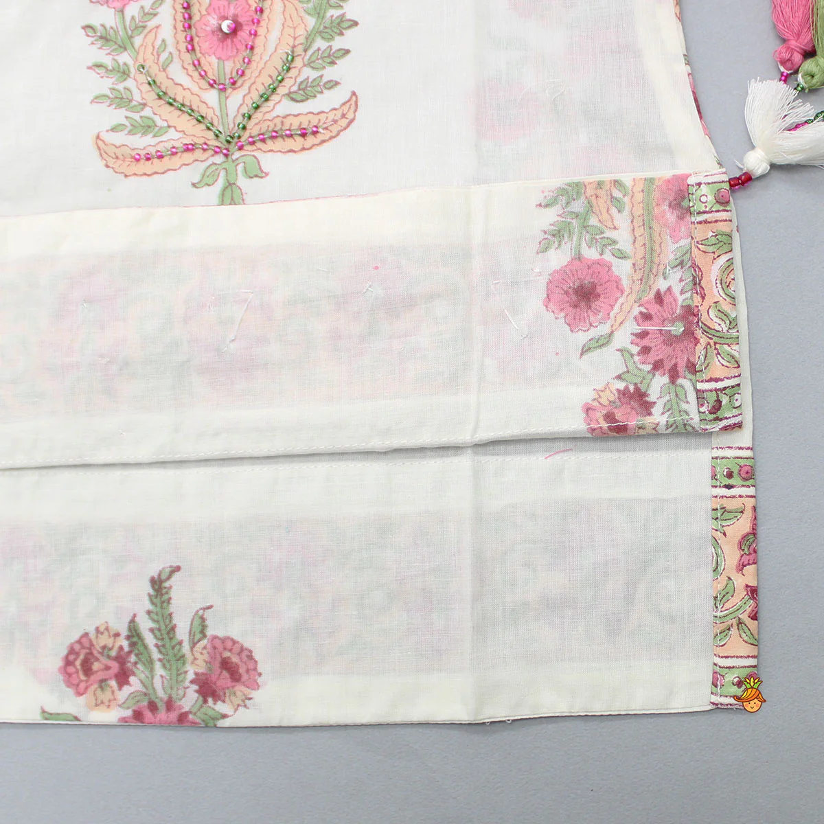 Floral Printed Bead Work Kurti With Sharara And Chevron Printed Dupatta - Image 6
