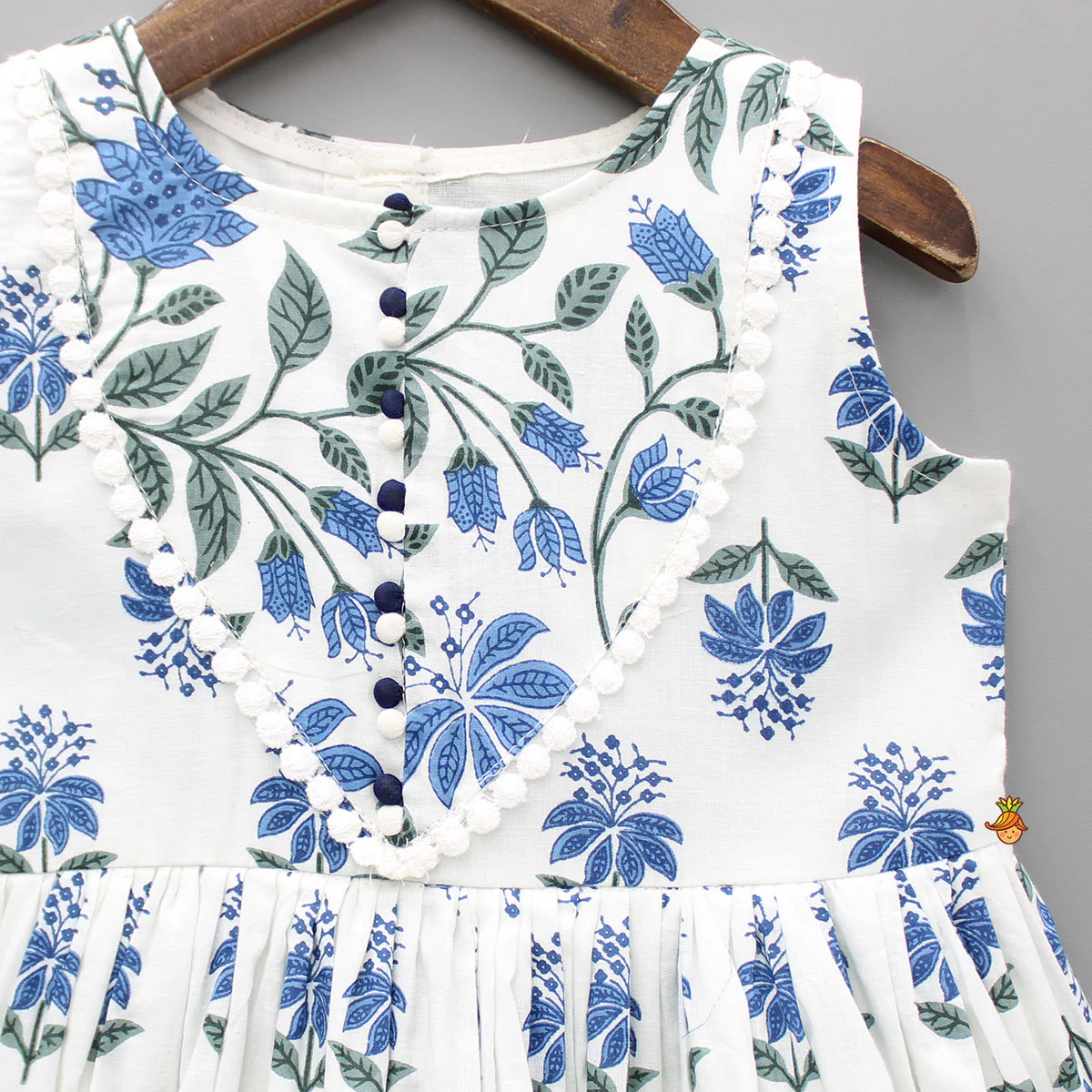 Floral Printed Blue Flared Kurti - Image 3