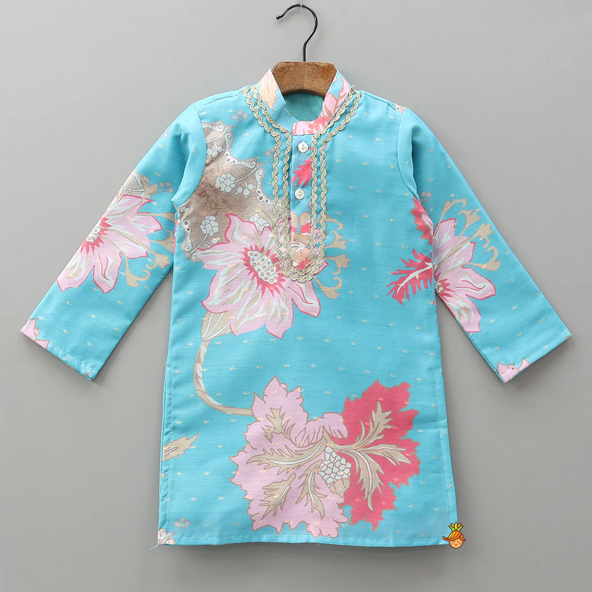 Floral Printed Booti Work Kurta With Pyjama - Image 3