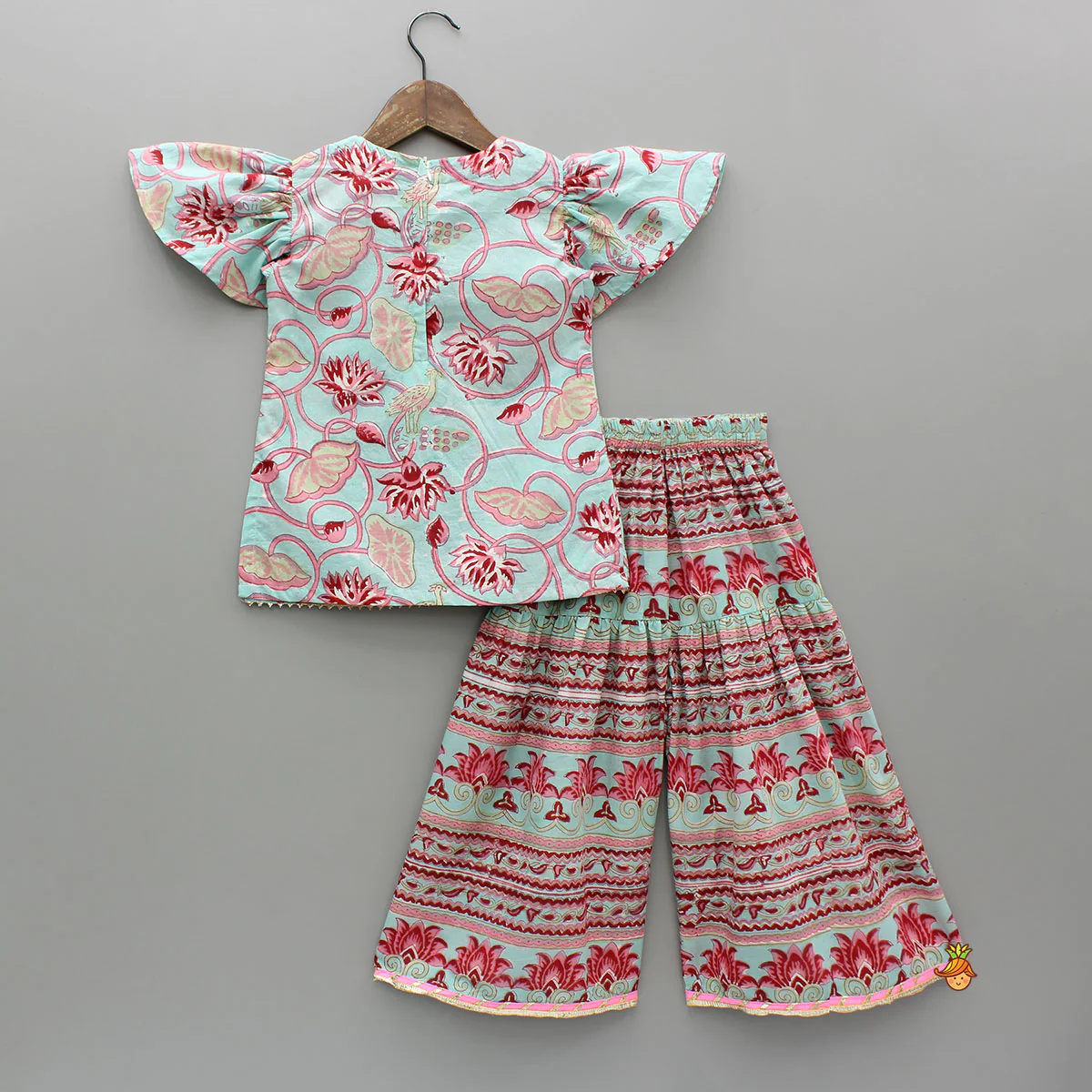 Floral Printed Cotton Kurti With Matching Sharara And Dupatta - Image 2