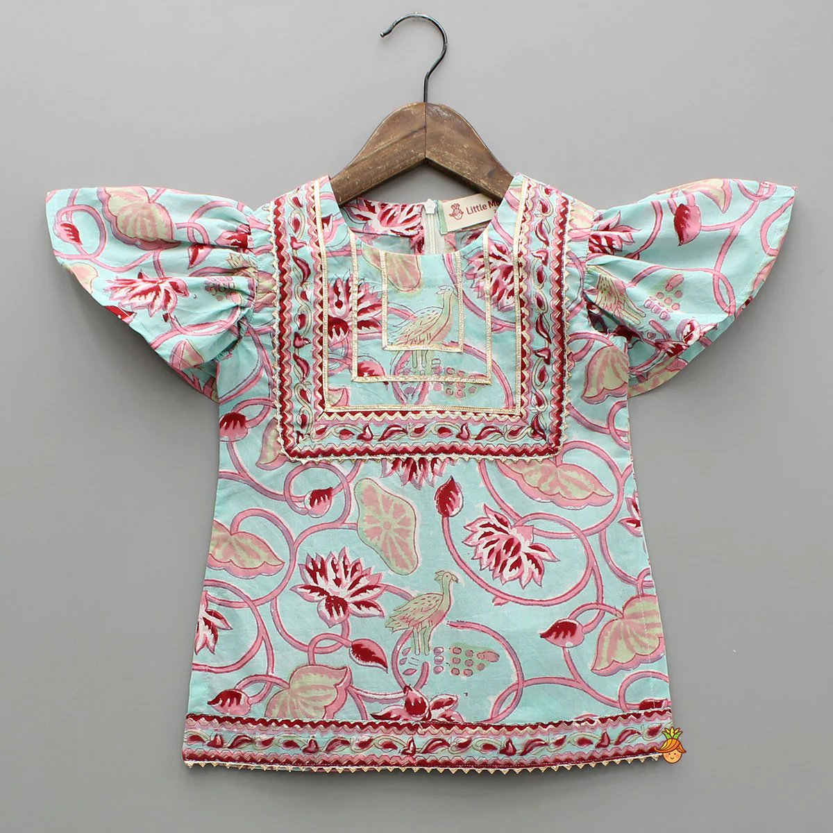 Floral Printed Cotton Kurti With Matching Sharara And Dupatta - Image 4