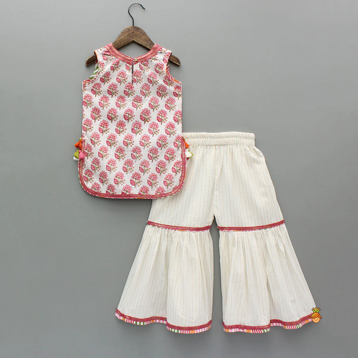 Floral Printed Cotton Kurti With Sharara And Dupatta - Image 2