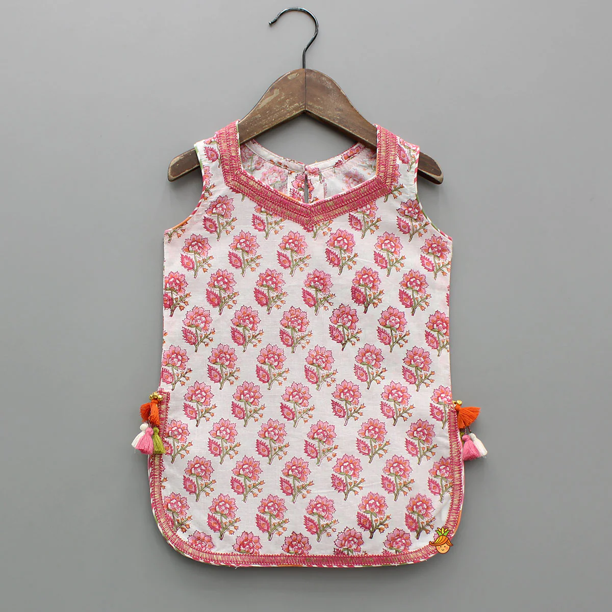 Floral Printed Cotton Kurti With Sharara And Dupatta - Image 4