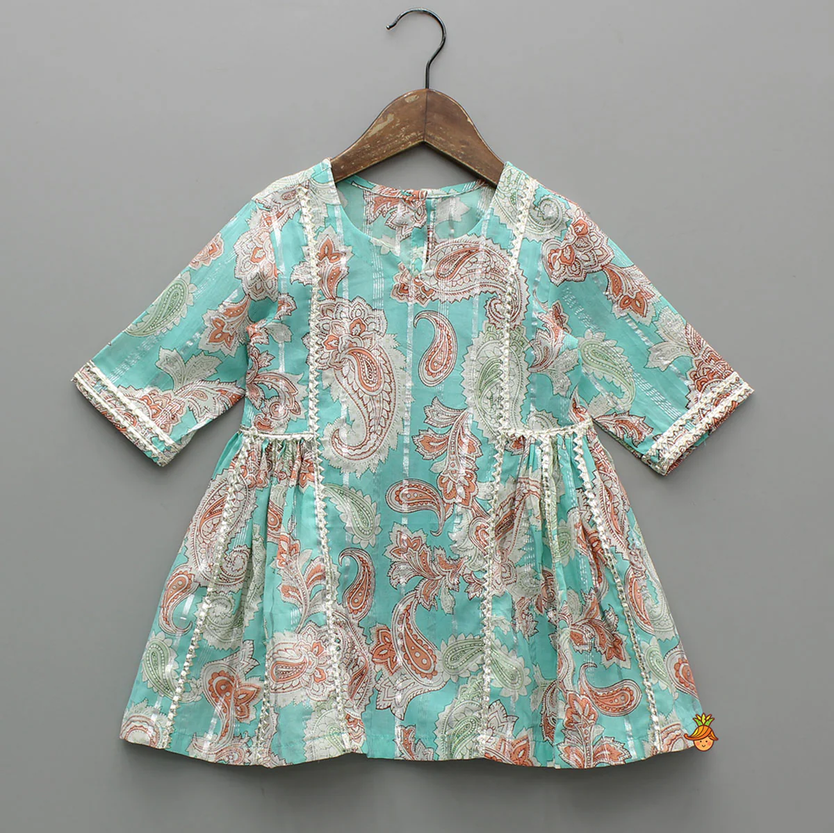 Floral Printed Cotton Lace Detailed Blue Kurti With Sharara And Dupatta - Image 4