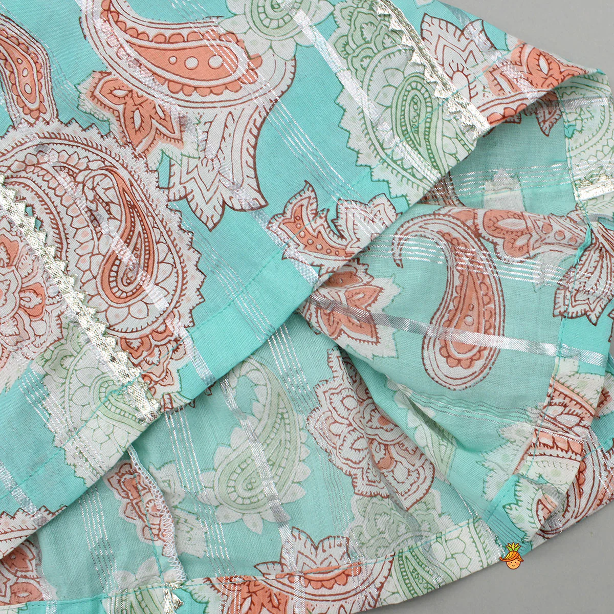 Floral Printed Cotton Lace Detailed Blue Kurti With Sharara And Dupatta - Image 6