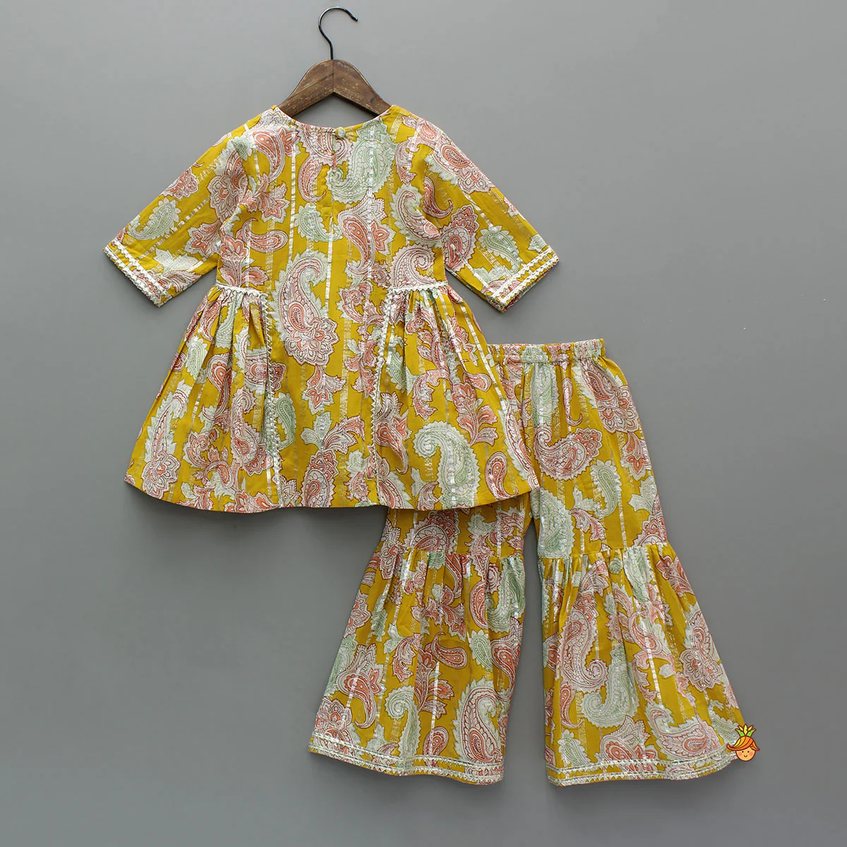 Floral Printed Cotton Lace Detailed Kurti With Sharara And Dupatta - Image 2