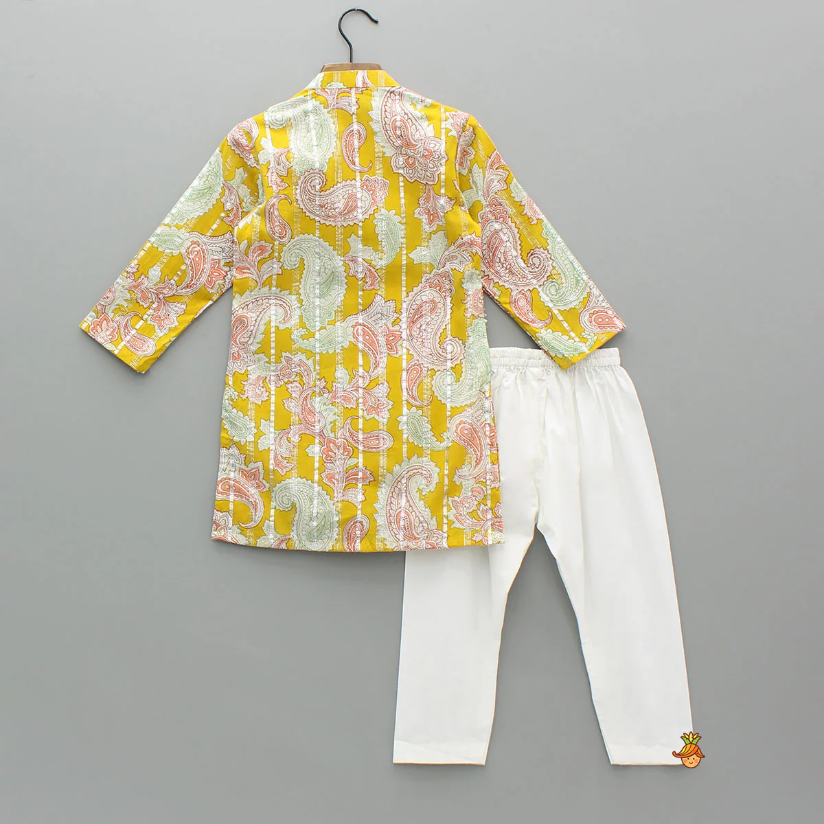 Floral Printed Cotton Lace Detailed Yellow Kurta With Pyjama - Image 2