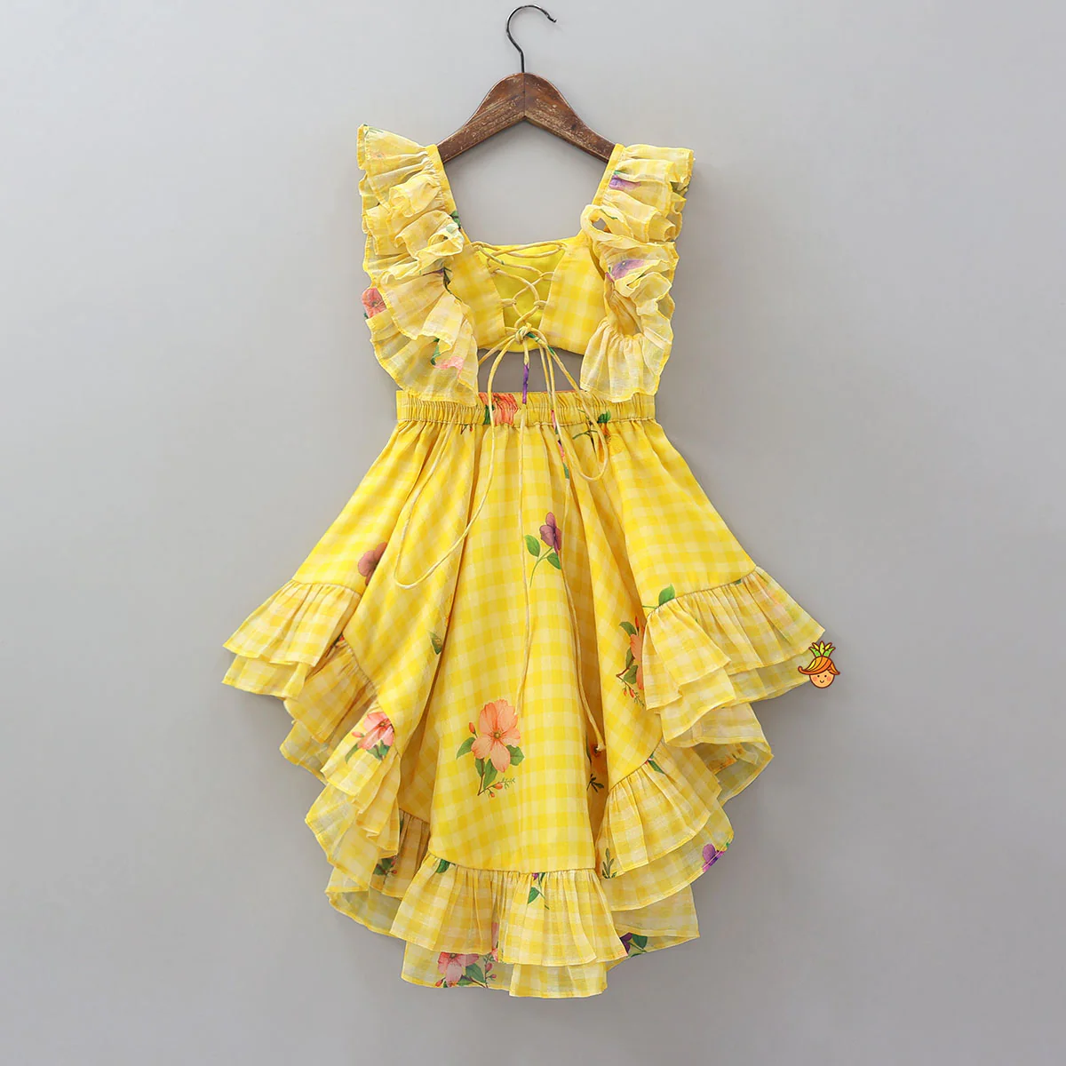 Floral Printed Criss Cross Knot Detail Crop Top And High Low Skirt With Hairband - Image 2