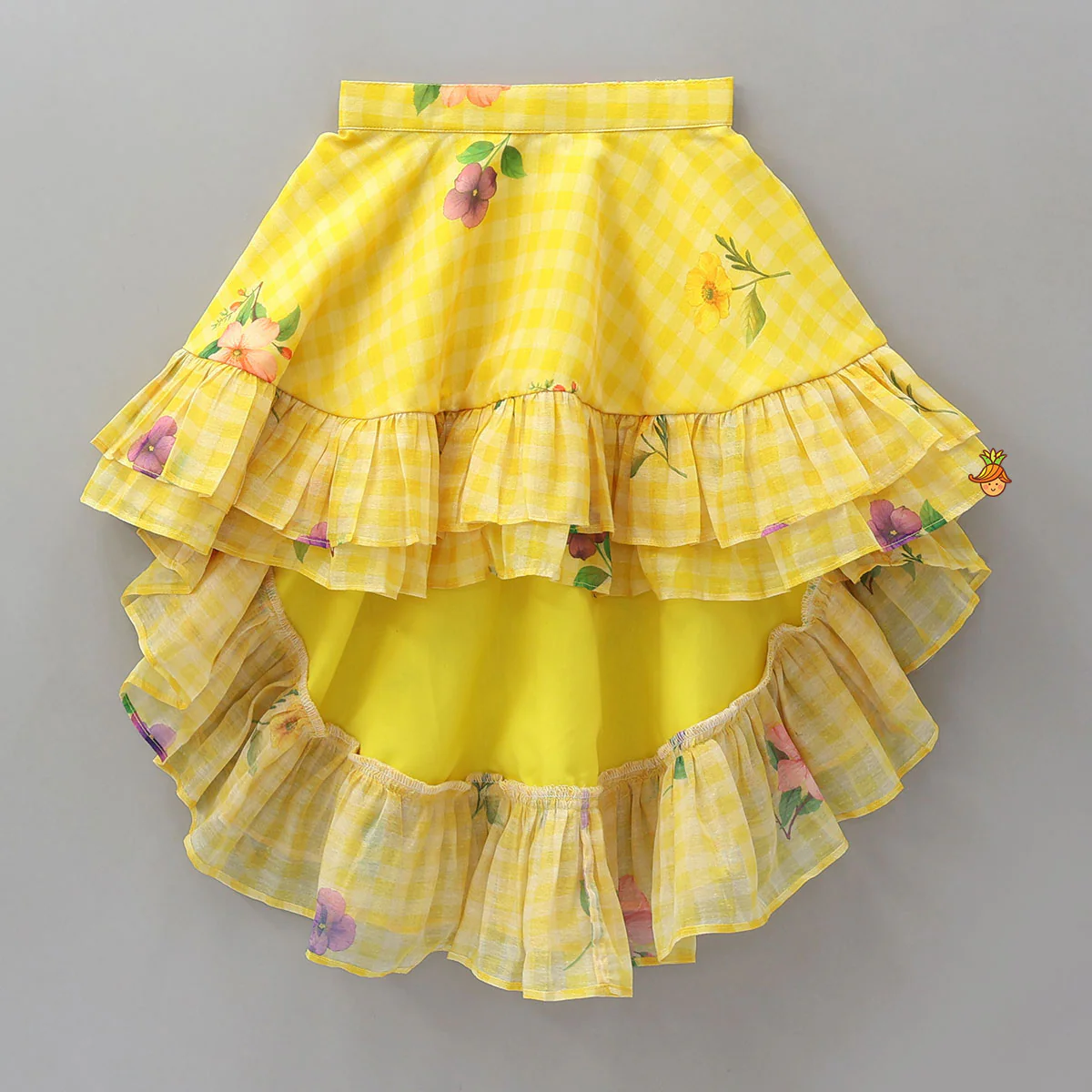 Floral Printed Criss Cross Knot Detail Crop Top And High Low Skirt With Hairband - Image 5