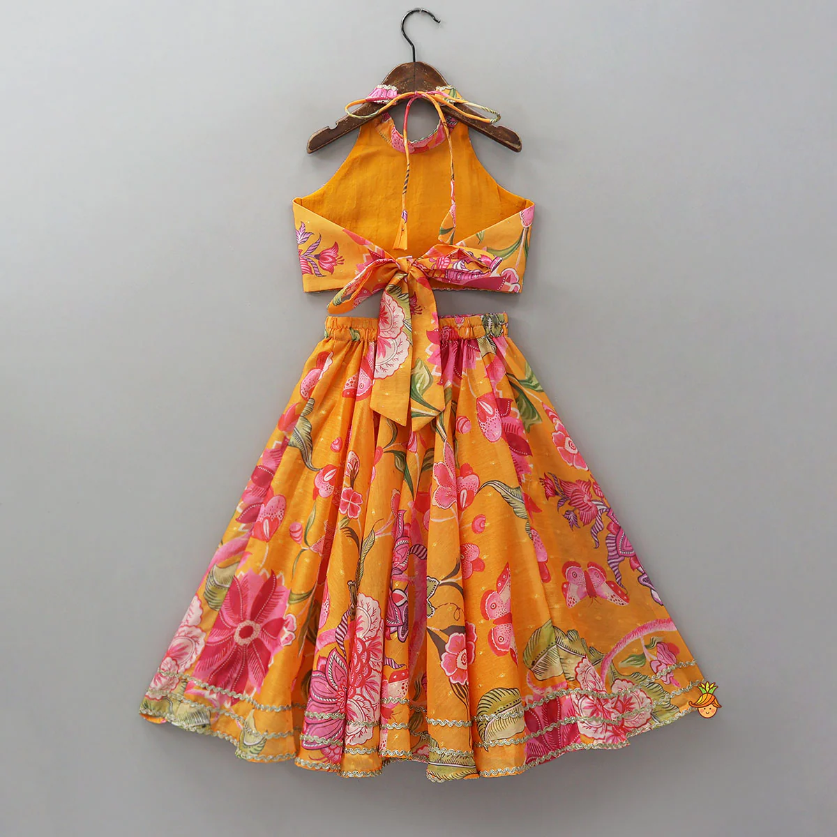 Floral Printed Halter Neck Crop Top And Lehenga - Image 2