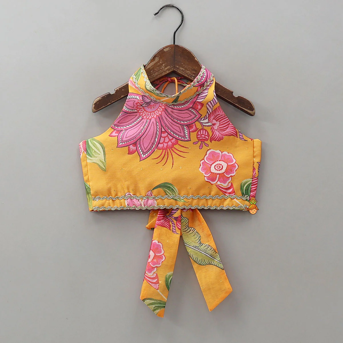 Floral Printed Halter Neck Crop Top And Lehenga - Image 3