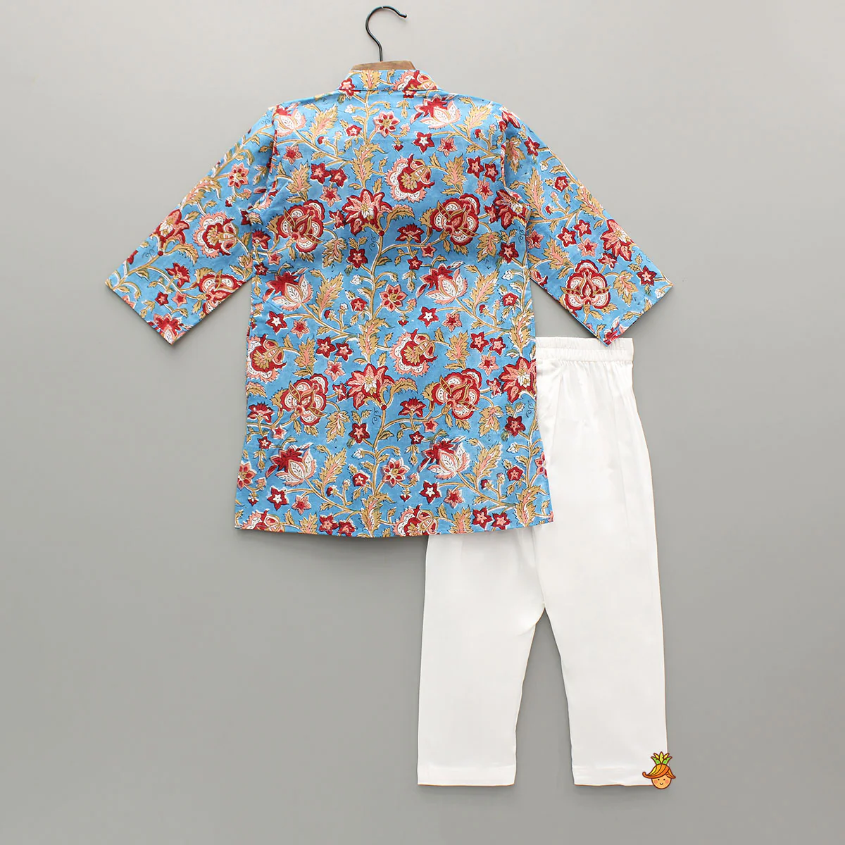 Floral Printed Hand Block Gota Lace Detailed Blue Kurta With Pyjama - Image 2