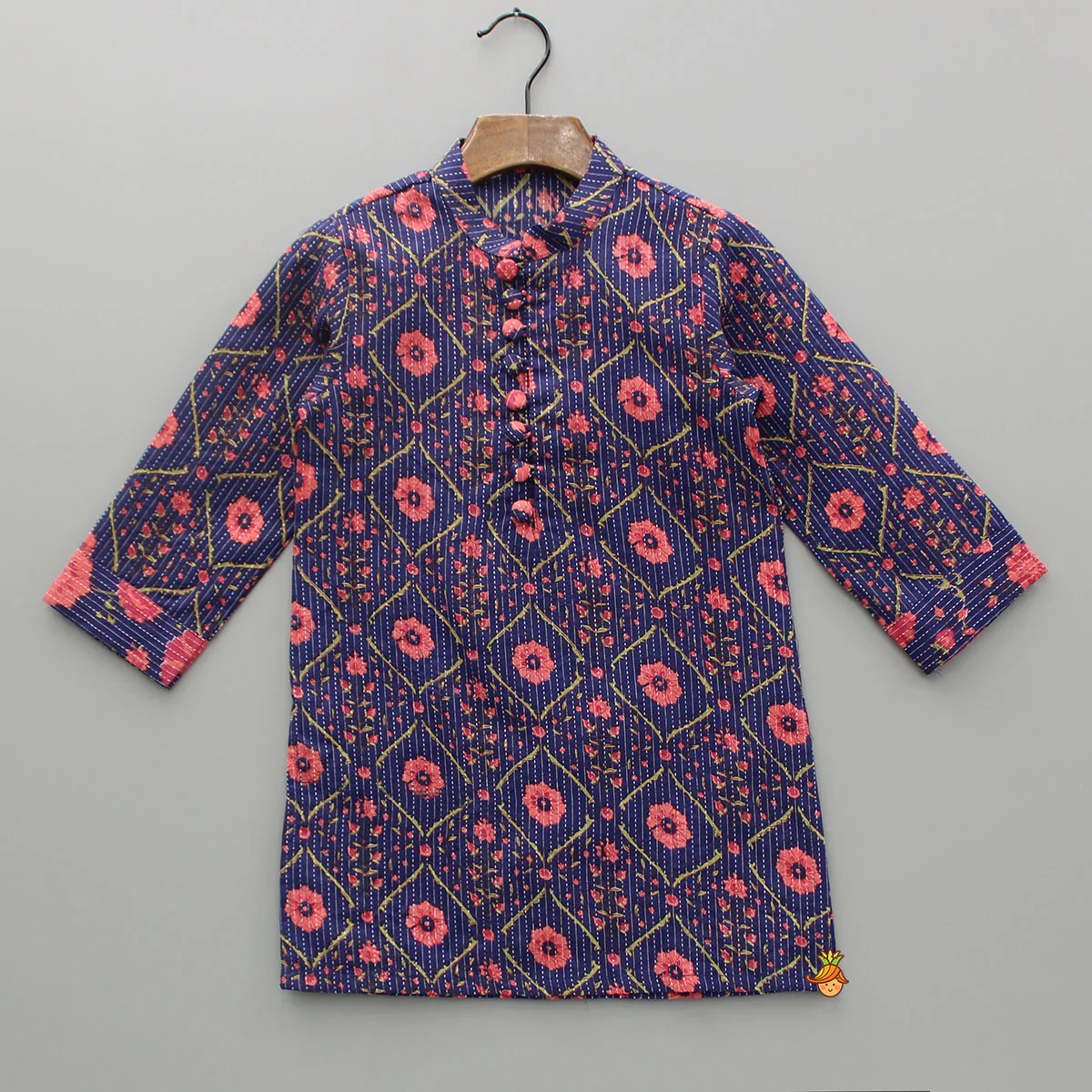 Floral Printed Kurta And Front Open Jacket With Pyjama - Image 4