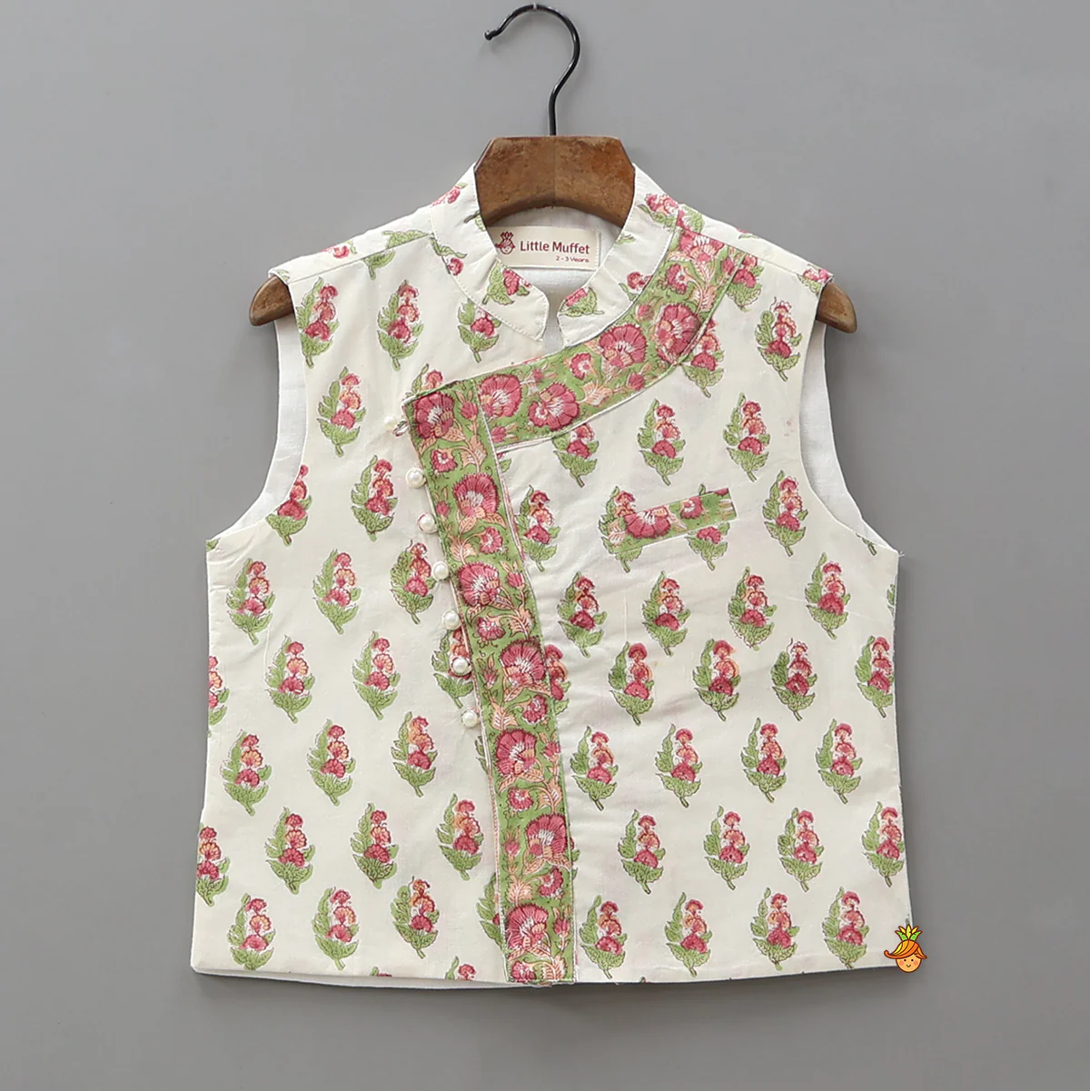 Floral Printed Kurta With Handworked Jacket And Dhoti - Image 6