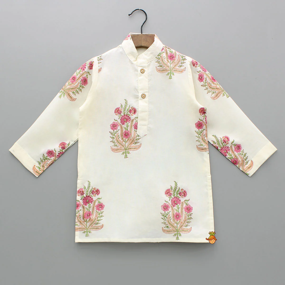 Floral Printed Kurta With Handworked Jacket And Dhoti. - Image 4
