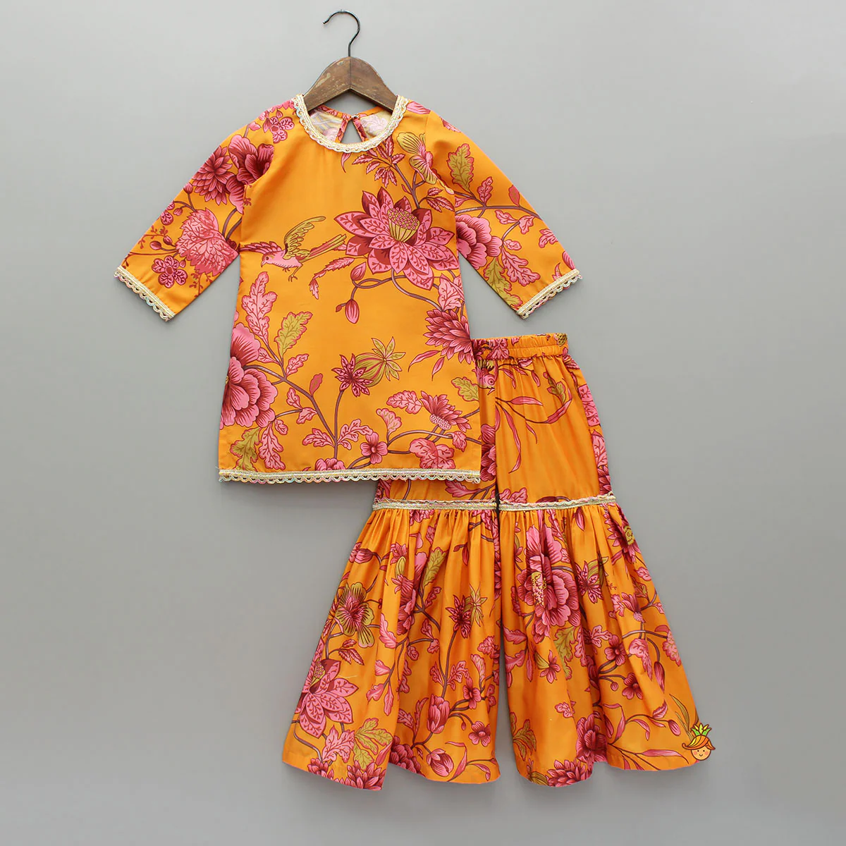 Floral Printed Kurti And Sharara With Dupatta - Image 3
