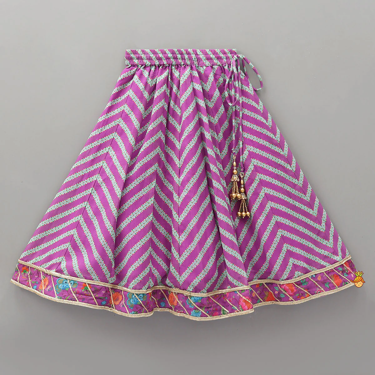 Floral Printed Lace Detailed Purple Top And Lehenga With Dupatta - Image 5