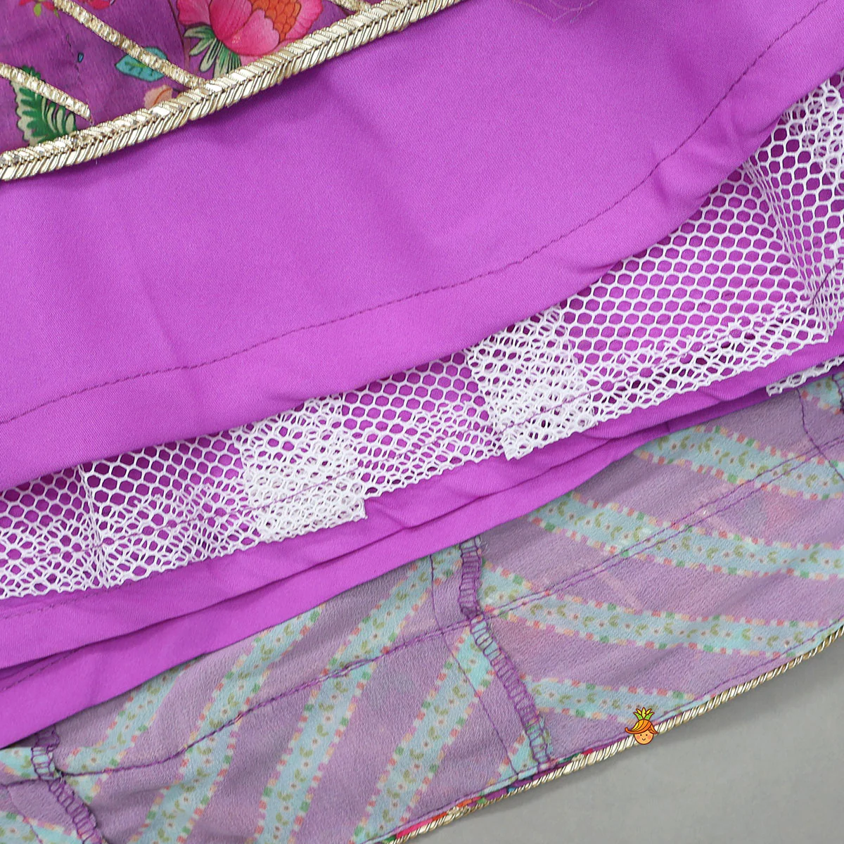 Floral Printed Lace Detailed Purple Top And Lehenga With Dupatta - Image 7