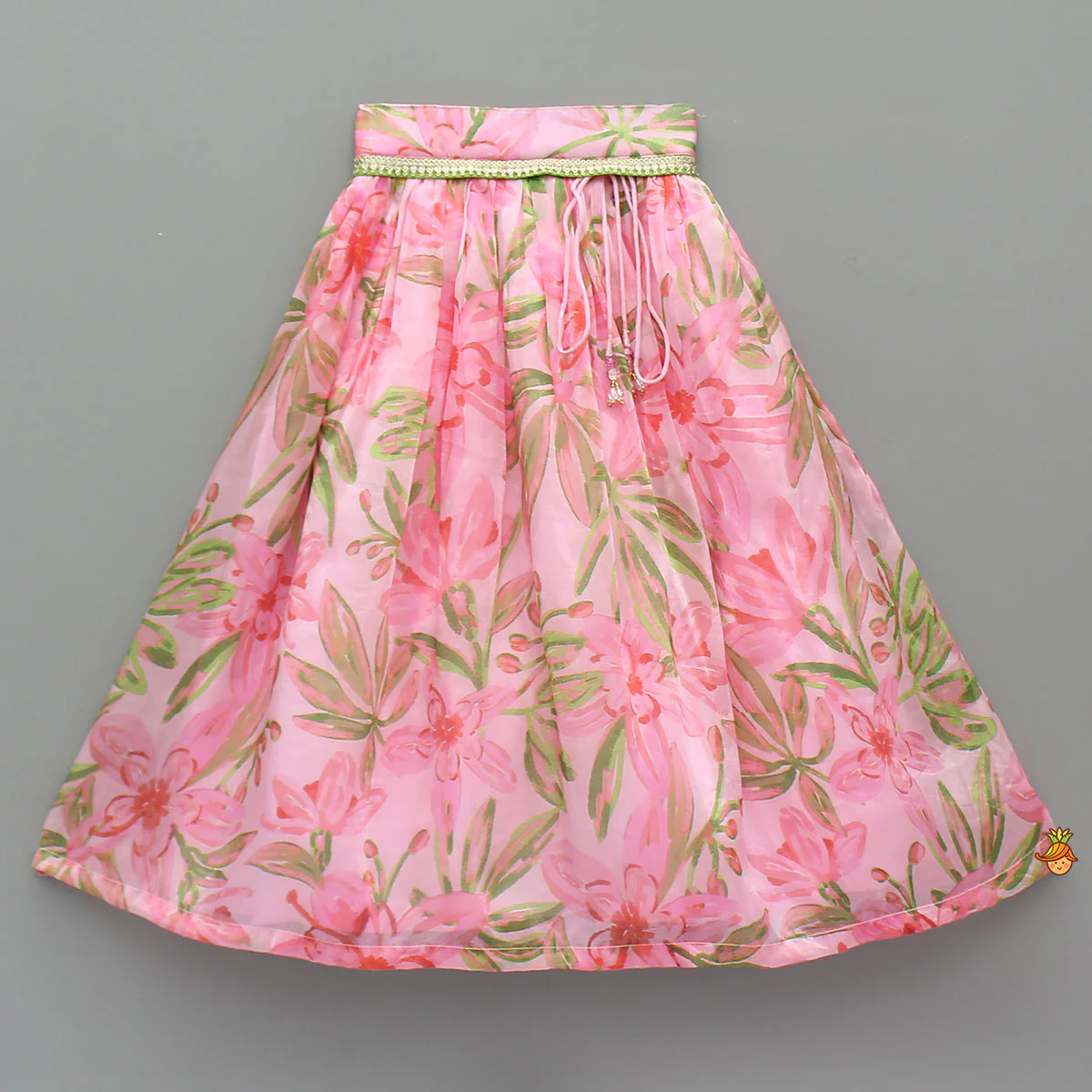 Floral Printed Lace Work Top With Matching Lehenga And Net Dupatta - Image 5