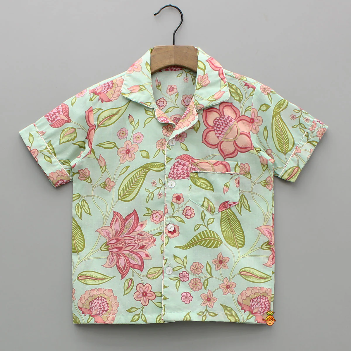 Floral Printed Notch Collar Top And Shorts - Image 3