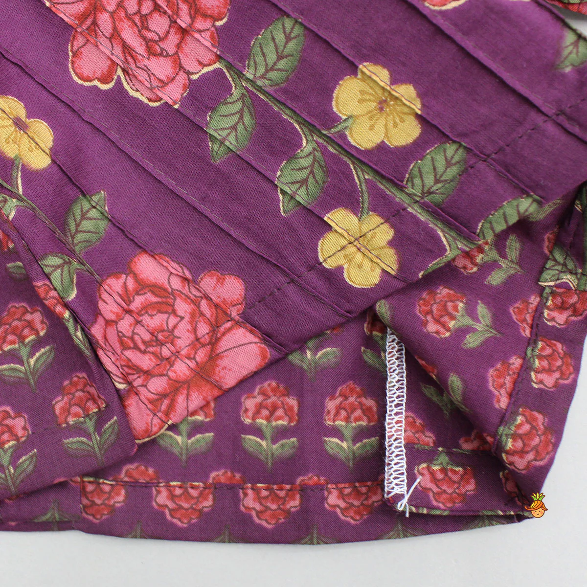Floral Printed Pin Tuck Detailed Purple Top With Matching Lehenga - Image 5