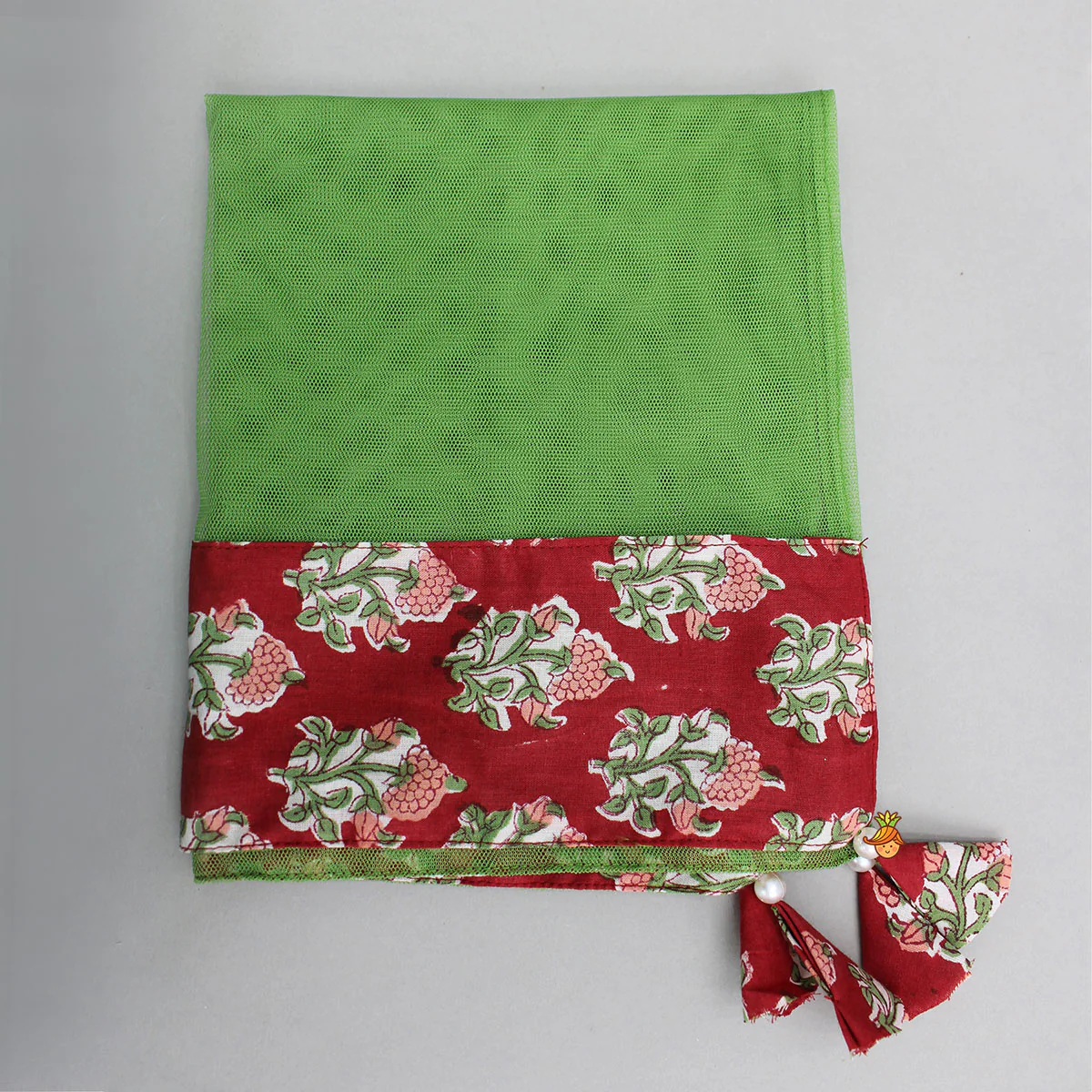 Floral Printed Red Kurti And Sharara With Green Net Dupatta - Image 7