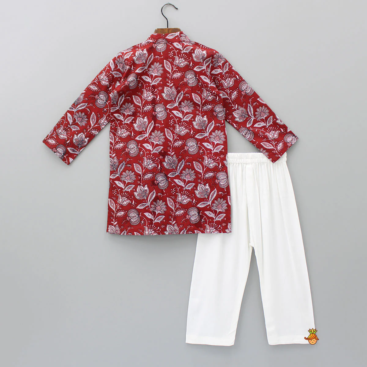 Floral Printed Red Lace Work Kurta And Pyjama - Image 2