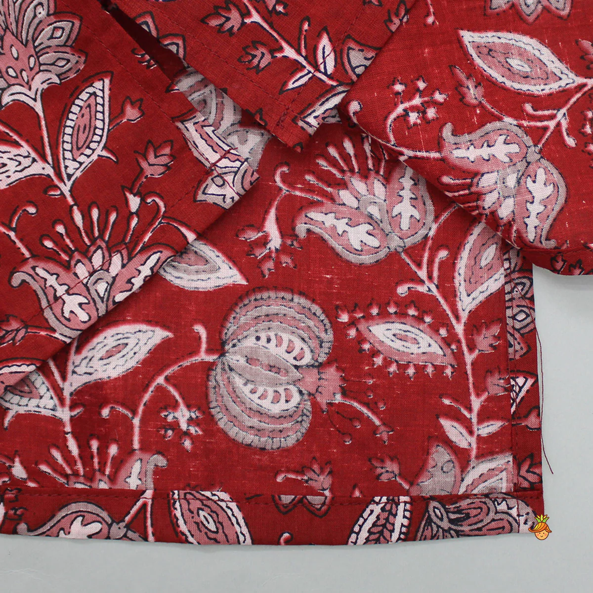 Floral Printed Red Lace Work Kurta And Pyjama - Image 5